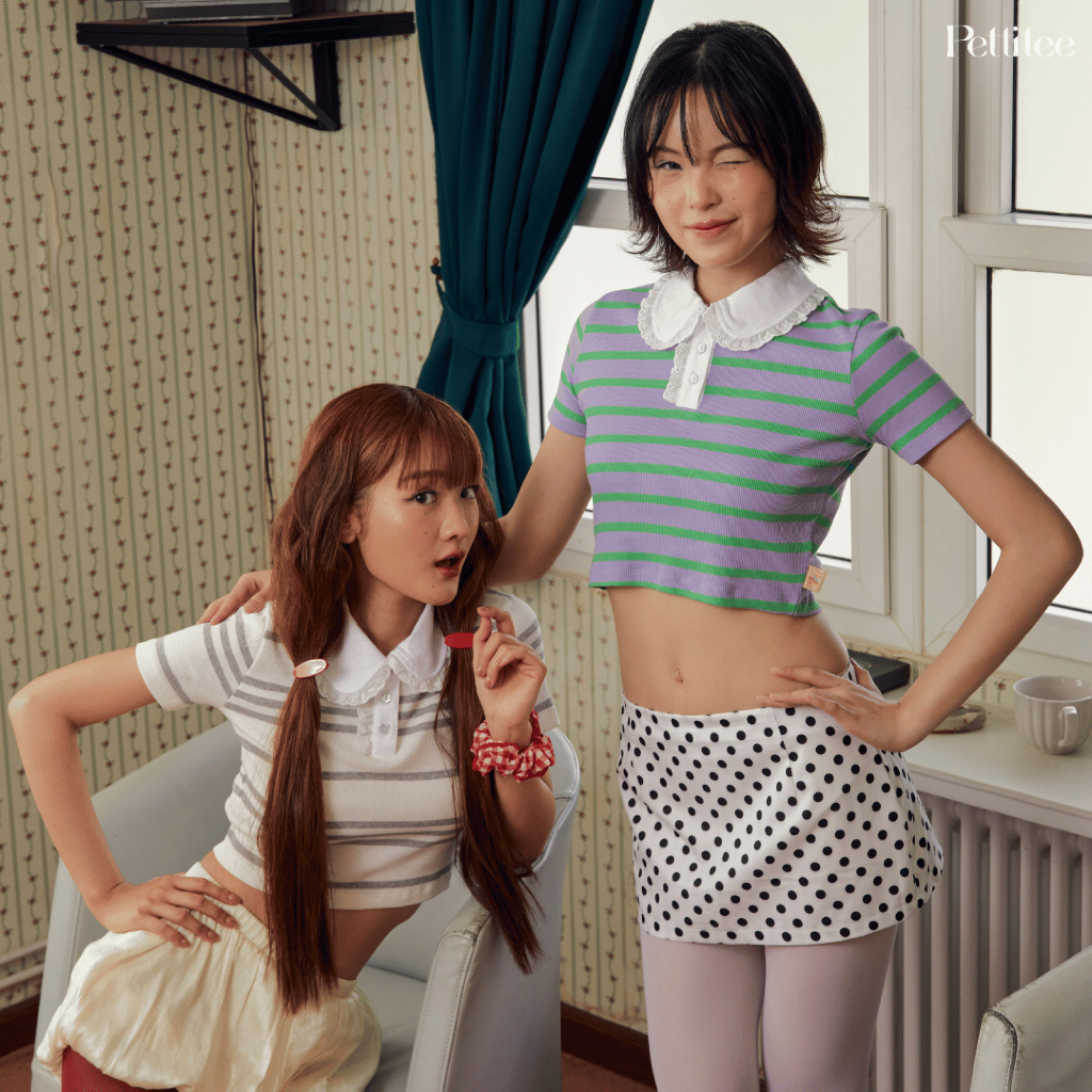 Pettitee  - Crop Polo Lace Collar (2505)เสื้อโปโลครอป แต่งปกลูกไม้