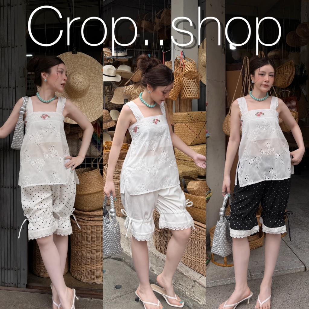 crop..shop กางเกงขาสั้น สีพิ้นเเละลายจุด งานสวยเลิศมาก สุดเก๊ ใส่ง่ายสบายๆจ้า