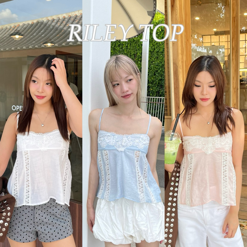 RILEY TOP - เสื้อสายเดี่ยวสายปรับได้ แต่งลูกไม้ เนื้อผ้าบางเบา (nita.bkk)