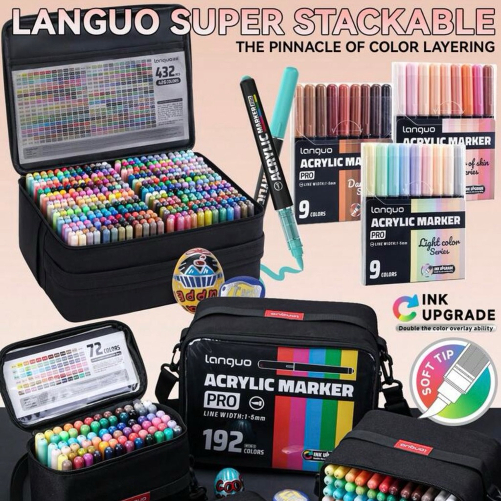 พร้อมส่ง Languo Pro ปากกาอะคริลิคสีใหม่ ซีรีส์ Rich Ink หมึกเข้มข้น M730 พร้อมกระเป๋าเก็บสีดำ