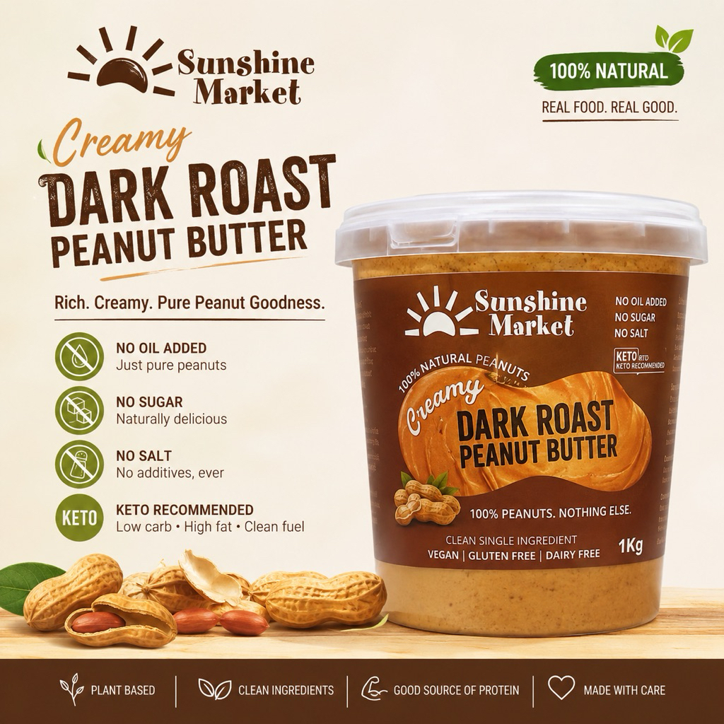 Sunshine Creamy Dark Roast Peanut Butter 1kg | ครีมมี ดาร์กโรสต์ พีนัทบัตเตอร์