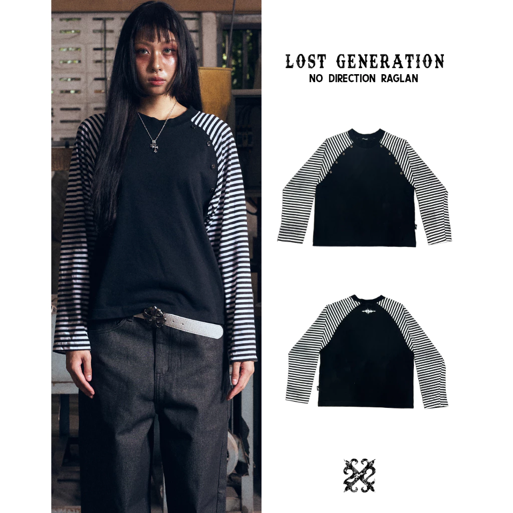 22wrldwidee No Direction Raglan เสื้อแขนยาวราแกลนพ่นสีดำ ผ้าคอตตอน 270GSM ใส่แล้วโครตเท่ห์ (OC183)