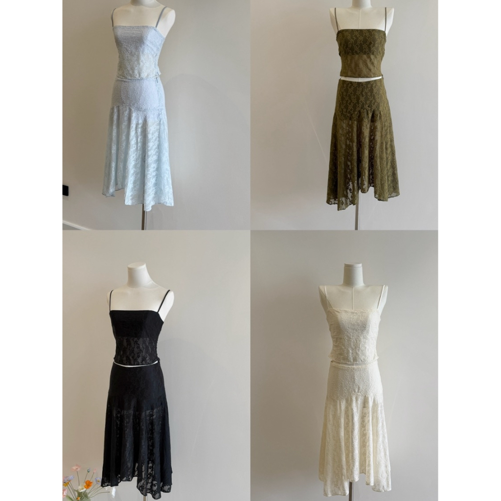 CHANUN-Maren Set เซ็ตสายเดี่ยว+กระโปรงผ้าลูกไม้ (CN-095)