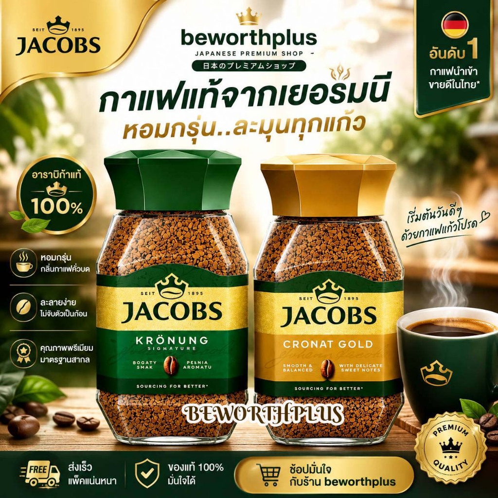 Jacob Coffee 200g มี2สูตร Jacobs Cronat Gold /Jacobs Krönung Signature สินค้านำเข้าจากเยอรมนี คุณภาพพรีเมียม หอมทุกแก้ว