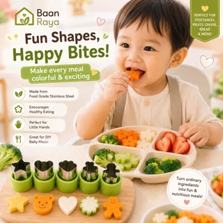 🥕🥦 ชุดแม่พิมพ์ตัดอาหาร สีเขียว ตัดผัก ผลไม้ แซนวิช ขนมปัง Bento BLW DIY Food Cutter Vegetable Fruit Cutter Baan Raya