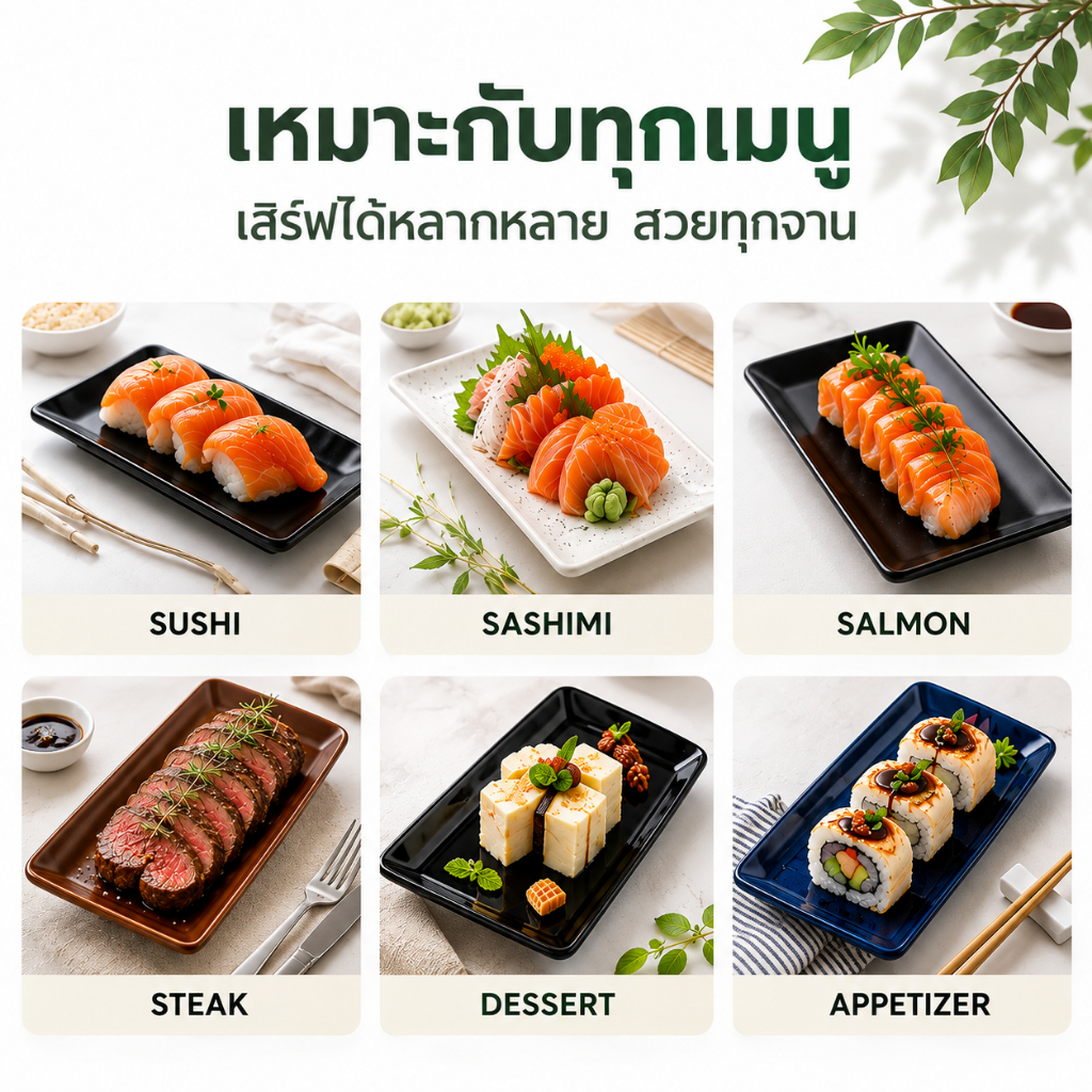 จานซูชิ เซรามิก จานสไตล์ญี่ปุ่น จานสีดำ สีน้ำตาล จาน สียีนส์ เข้าไมโครเวฟได้ สำหรับร้านอาหาร