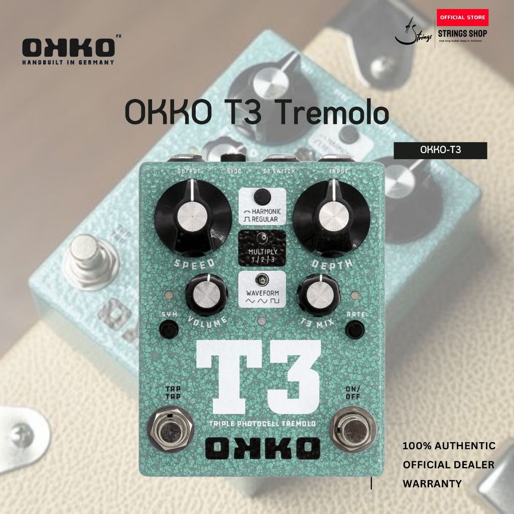 OKKO T3 Tremolo เอฟเฟคกีตาร์ Analog Optical Tremolo Tap Tempo Harmonic Tremolo