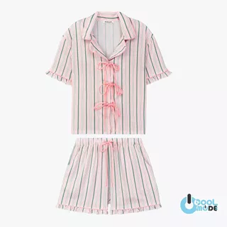 MUSLIN Beauty stripes in pink - Silk Satin Pajamas [Basic collection]