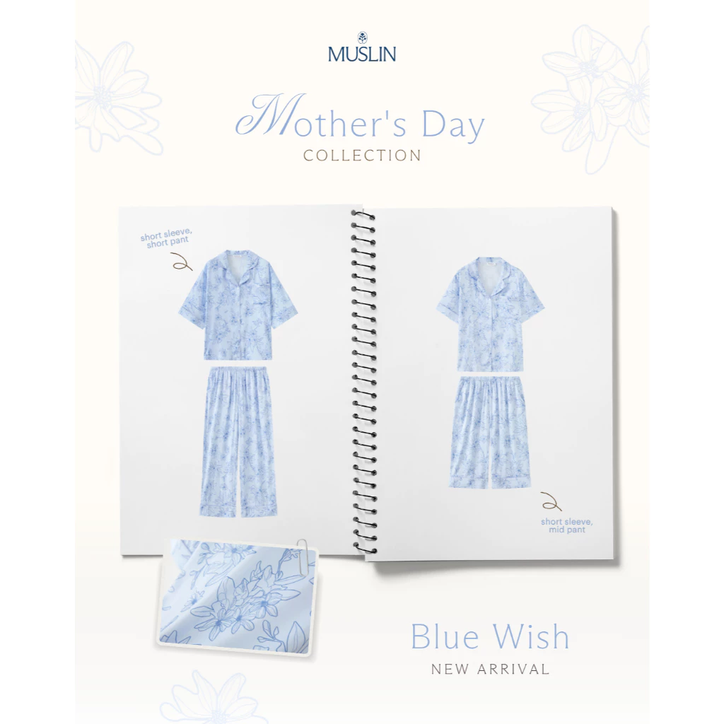 MUSLIN Blue Wish - Silk Satin Pajamas [Mother Day collection]