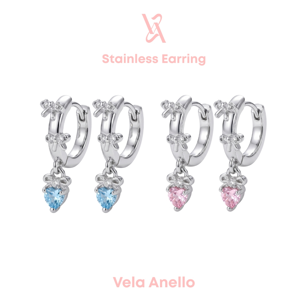 Vela Whispering Hearts stainless ต่างหูสแตนเลส ต่างหูเพชร ต่างหูห่วง เครื่องประดับออกงาน