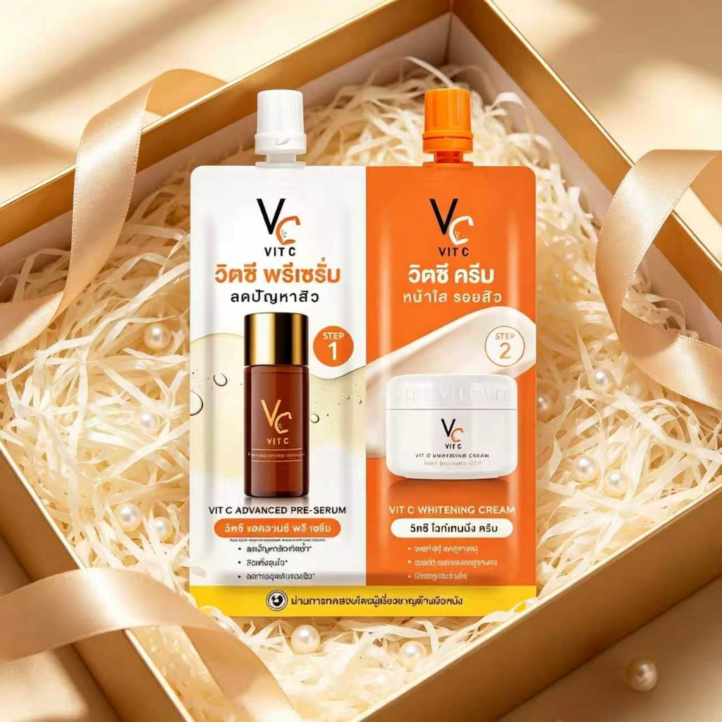 (แบบซอง) Ratcha VC Vit C Bio Face serum + cream 2 in 1 วิตซีซองคู่ น้องฉัตรซองคู่ 8 g.