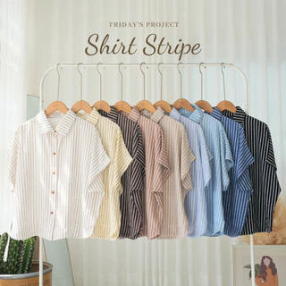 shirt stripe เสื้อเชิ๊ตผ้าพริ้วลายทางผ้าไม่ต้องรีด