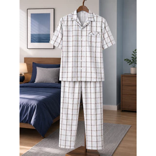 ชุดนอนผู้ชาย คอปก-ขายาว ผ้าฝ้าย มีหลายลาย หน้า 1 Men pajamas collar shirt long pant cotton fabric