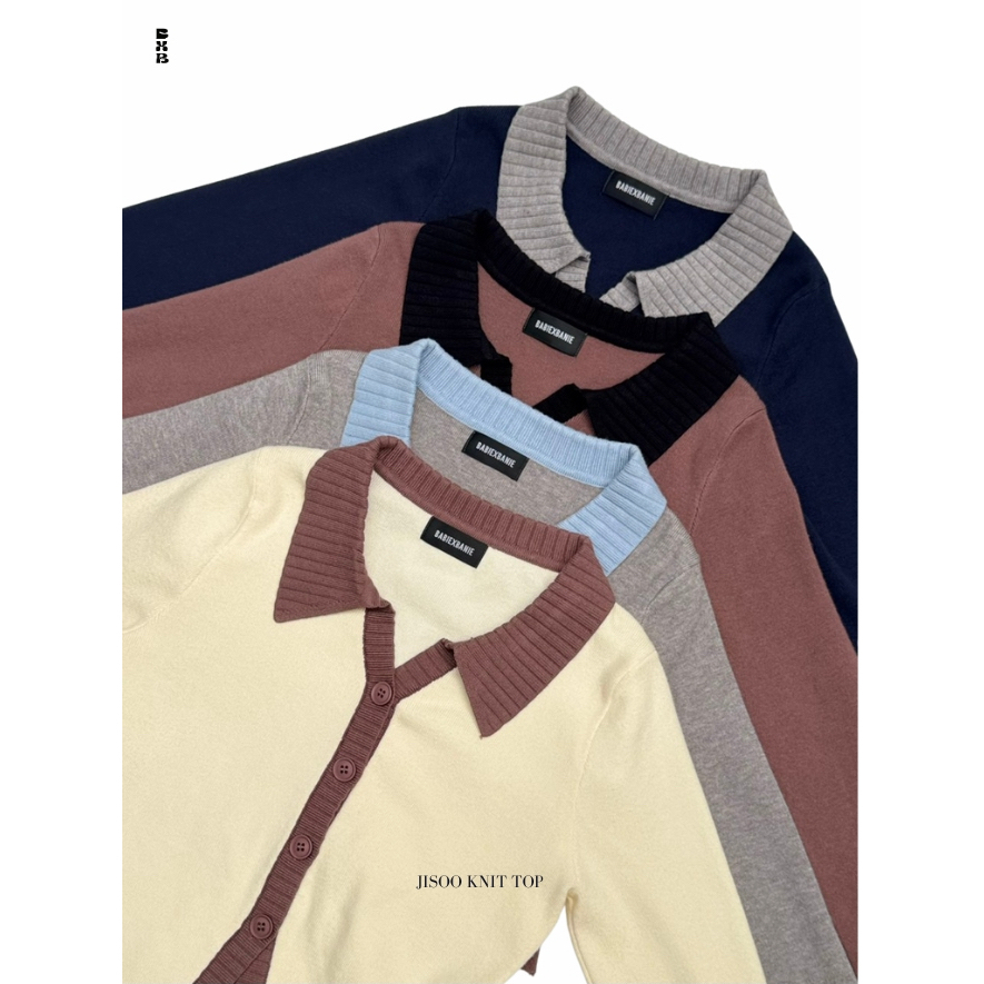 BXB - JISOO KNIT TOP เสื้อแขนยาวไหมพรมขอบสี