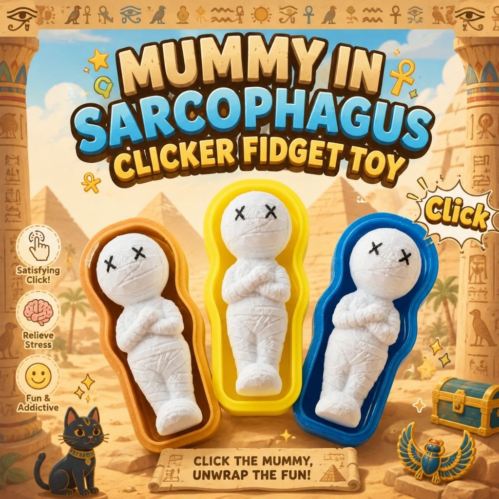 พวงกุญแจ Mummy in Sarcophagus Clicker Fidget Toy (ปริ้น 3D) ของเล่นคลายเครียด ของฝาก ของที่ระลึก ห้อยกระเป๋า