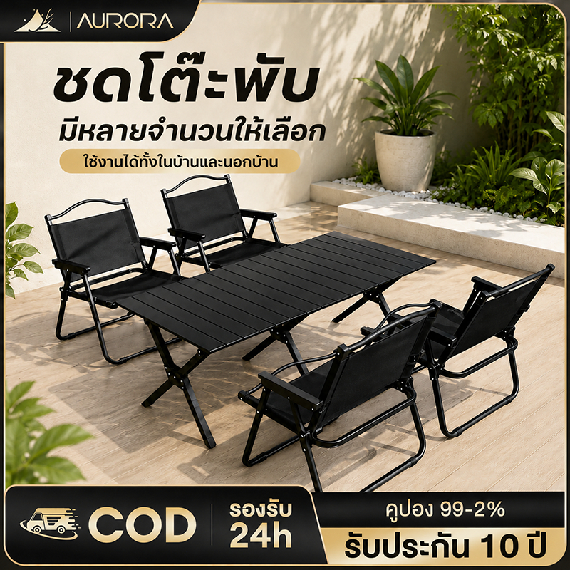 โต๊ะแคมป์ปิ้ง เก้าอี้แคมป์ปิ้ง อุปกรณ์แคมป์ปิ้ง รับน้ำหนักได้ถึง 300กก 90/120/150CM