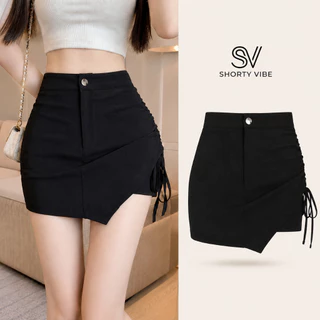 กางเกงกระโปรงผู้หญิง เอวสูง รูดข้าง ทรงเข้ารูป สีดำ สไตล์เกาหลี S-XXL พร้อมส่ง