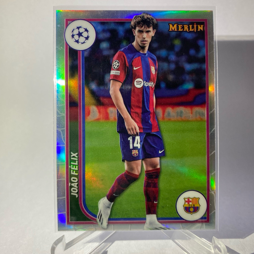 การ์ดนักฟุตบอล JOAO FELIX, BARCELONA, (refractor), TOPPS MERLIN 2024, No.40