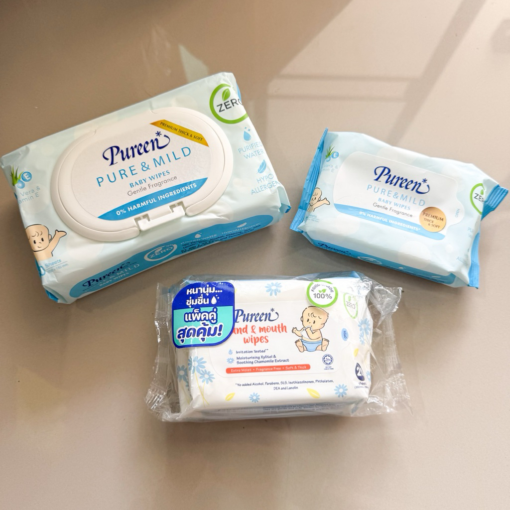 ทิชชู่เปียก เพียวรีน Pureen ใช้ได้กับเด็กแรกเกิด อ่อนโยน เช็ดมือเช็ดปาก