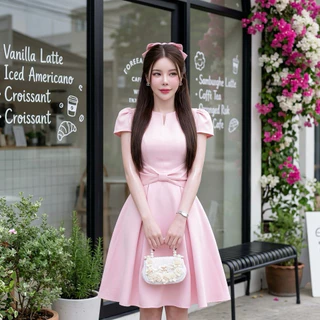 D259 เดรสคอวีแต่งโบว์ กระเป๋าล้วง มีไซส์S-3XL ใส่ทำงาน ออกงาน ไปงานแต่ง เพิ่มความมั่นใจได้เลย
