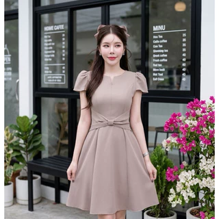 D259 เดรสคอวีแต่งโบว์ กระเป๋าล้วง มีไซส์S-3XL ใส่ทำงาน ออกงาน ไปงานแต่ง เพิ่มความมั่นใจได้เลย
