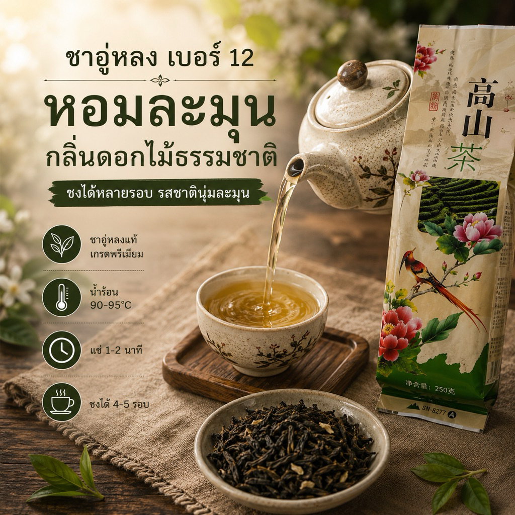 ชาอู่หลง เบอร์12 บ้านรักไทย แม่ฮ่องสอน ใบชาแท้ ชาพรีเมียม 60 กรัม ชาหอมหมื่นลี้