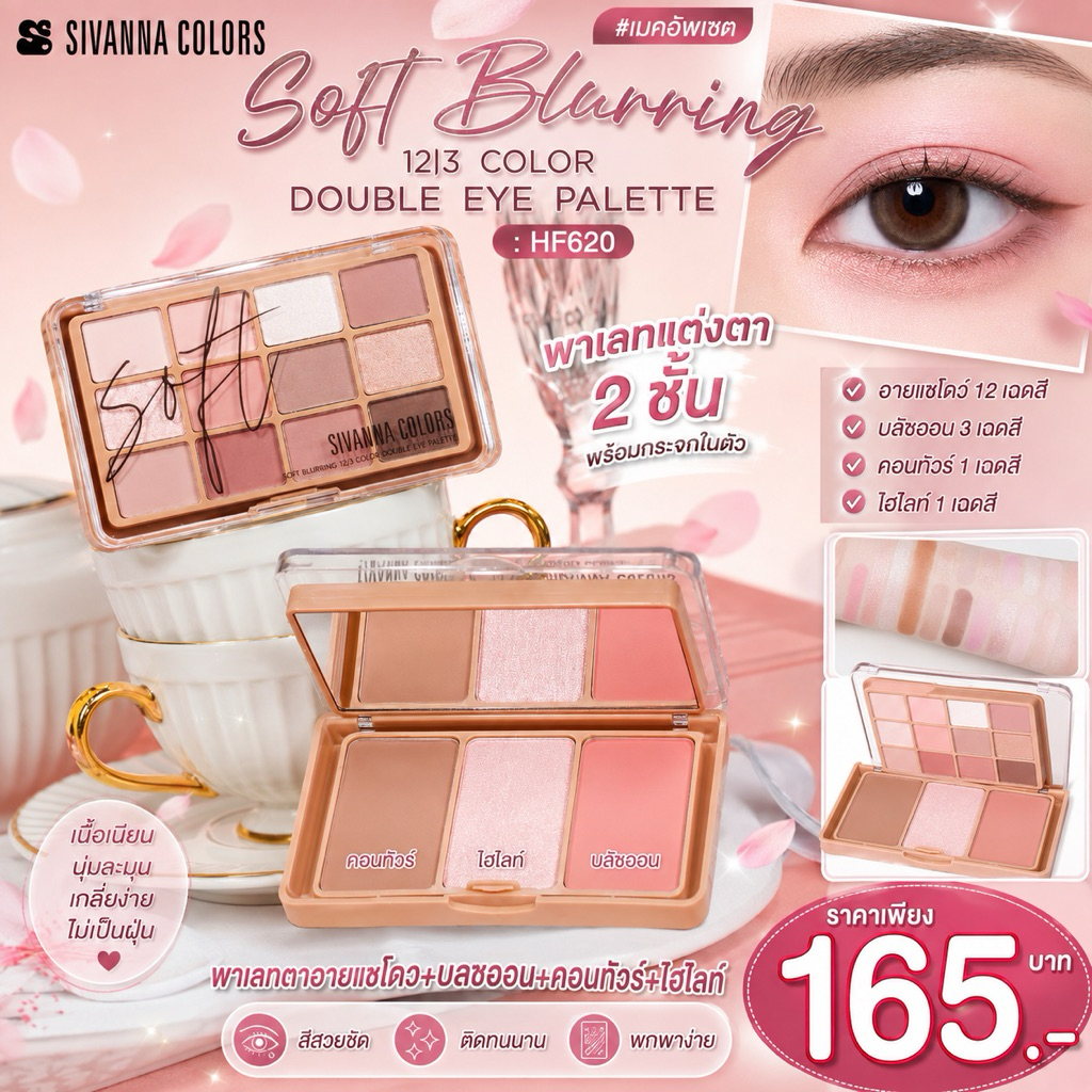 Sivanna Colors SOFT BLURRING 12|3 COLOR DOUBLE EYE PALETTE : HF620
