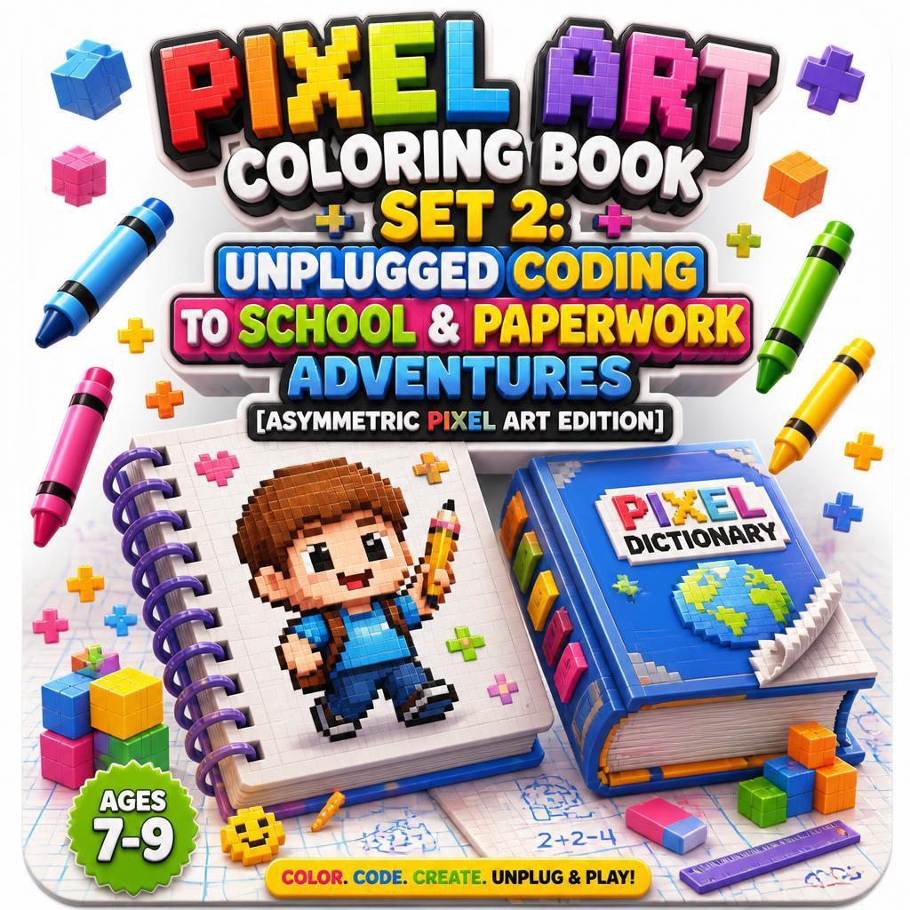 แบบฝึก Pixel Art Coloring Book Set 2: Unplugged Coding to School & Paperwork Adventures [Asymmetric 