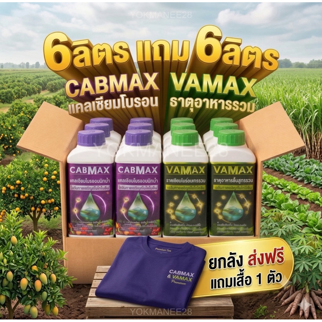 ปุ๋ยน้ำ cabmaxแคปแม็ก และ vamaxวาแม็ก 6ลิตร แถม 6ลิตร (ยกลัง) แถมเสื้อ 1 ตัว (C6+V6+เสื้อ)