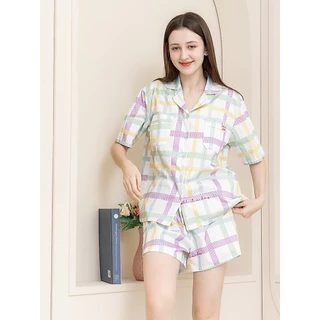 Pastel scotch summer set แขนสั้น ขาสั้น ชุดนอนโนบรา Call it a day