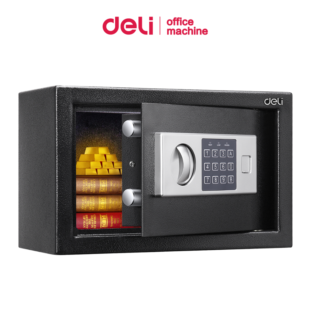 Deli ตู้เซฟ ตู้นิรภัย สลักล็อคแข็งแรง ป้องกันงัด ล็อค3วิธี ลูกบิด/รหัส/กุญแจ โครงสร้างเหล็ก Safe Box