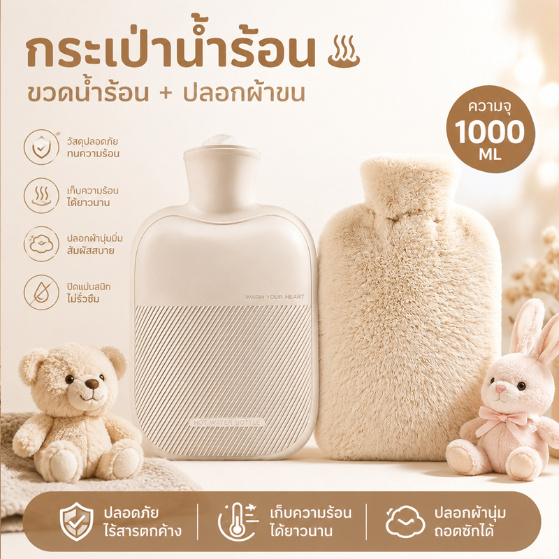 ถุงประคบร้อนแบบเติมน้ำ กระเป๋าน้ำร้อนใช้งานง่าย วัสดุคุณภาพดี ทนทาน พกพาสะดวก เหมาะสำหรับบ้านและสำนักงาน