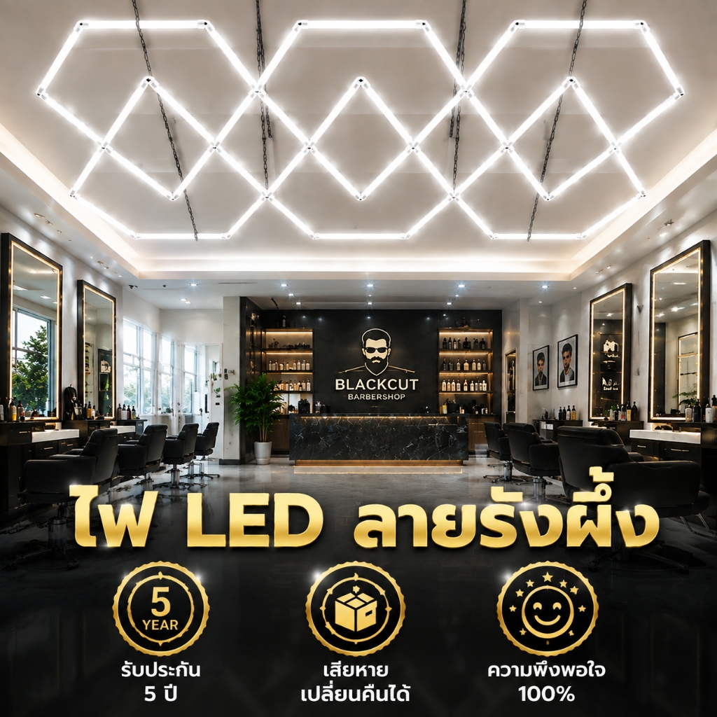 ไฟรังผึ้งหกเหลี่ยม LED Hexagon Light ไฟแต่งรถ Garage Ceiling Lamp ไฟเพดาน LED สำหรับร้านล้างรถ คาเฟ่ โชว์รูม สว่างสูง