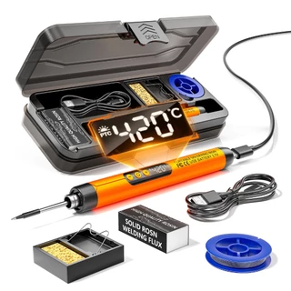 ชุดหัวแร้งบัดกรีแบบพกพา USB ชาร์จไฟได้ 5V 8W พร้อมแบตเตอรี่ลิเธียม 800mAh และจอแสดงผลดิจิทัล รุ่นอัพเกรด
