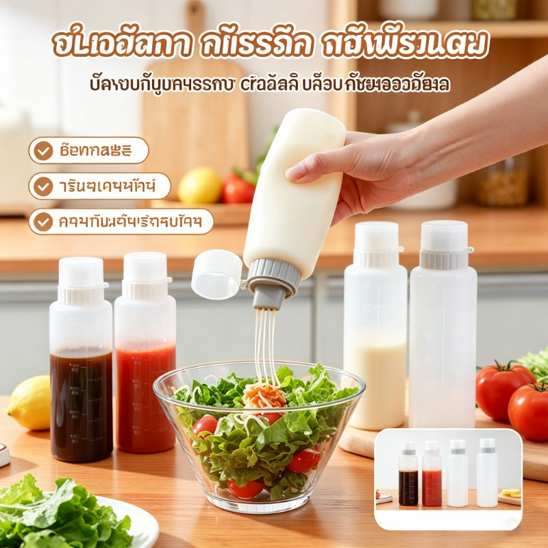 ขวดบีบซอสพลาสติก 350ml มีฝาปิดกันรั่ว ขวดรีฟิลใส่น้ำมันซอส ครบชุดพร้อมส่ง Squeeze Sauce Bottle