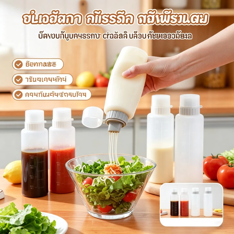 ขวดบีบซอสพลาสติก 350ml มีฝาปิดกันรั่ว ขวดรีฟิลใส่น้ำมันซอส ครบชุดพร้อมส่ง Squeeze Sauce Bottle