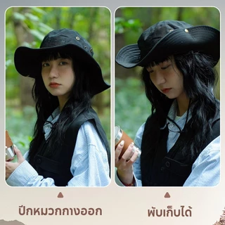 หมวกปีกกว้าง หมวกเดินป่า กันแดดเนื้อผ้าคอตตอน มีกระดุมติดปรับสายได้ตั้งแคมป์ใส่เที่ยว ใส่ได้ทั้งผู้หญิงและผู้ชาย 56-58cm