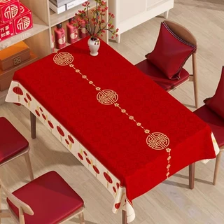 ผ้าปูโต๊ะ PVC สีแดง สำหรับคริสต์มาสและตรุษจีน ลายโคมไฟ กันน้ำ กันน้ำมัน ทนรอยขีดข่วน ทนการสึกหรอ และทนความร้อนสูง