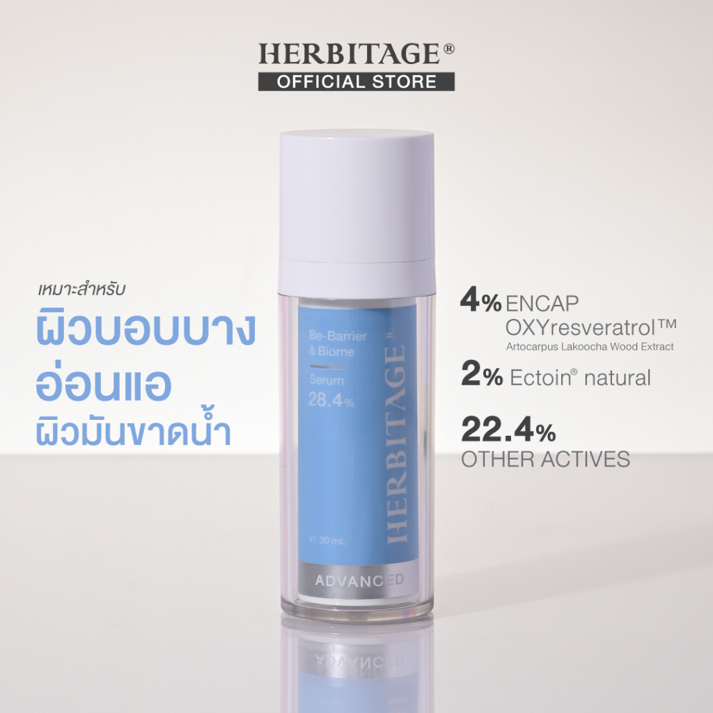 HERBITAGE Advanced Be-Barrier & Biome 28.4 Restoring Serum ( Encap OXYresveratrol + Ectoin + Azulene + Oligopeptide-1 )