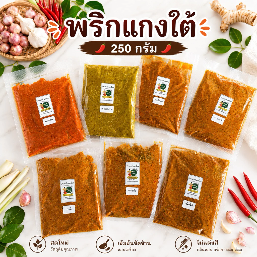 พริกแกงใต้ เข้มข้น หอมเครื่อง ขนาด 250 กรัม