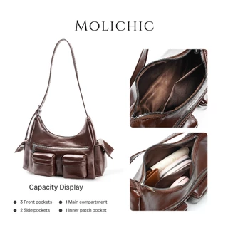 MOLICHIC Hobo Bag กระเป๋าสะพายข้างสไตล์วินเทจ Y2K กระเป๋าผู้หญิงช่องเยอะ จุของได้เยอะ ทรงสวย ทันสมัย