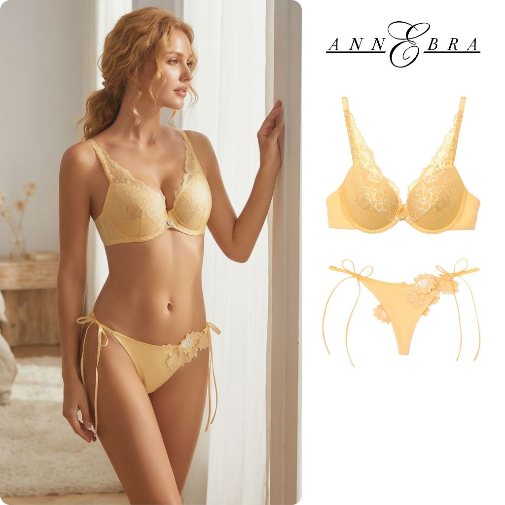 Annebra เซตบรา+กกน. บราเสริมทรง ตะขอหลัง มีโครง มีฟองน้ำ Push Up Bra+Panty SET รุ่น AB1-554/AU3-828