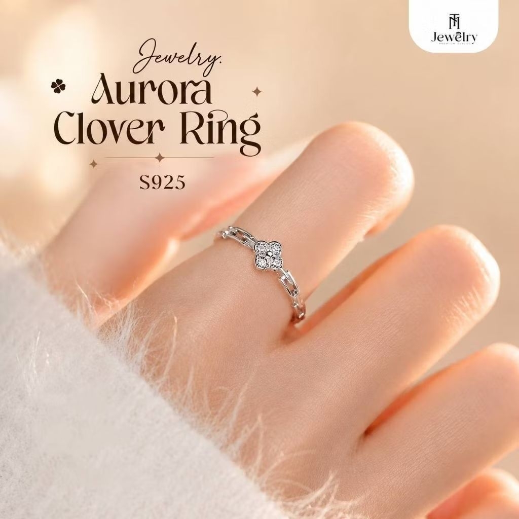 TM Jewelry แหวนเงิน 92.5% รุ่น Aurora Clover แหวนปรับขนาดได้ ดีไซน์ดอกโคลเวอร์ สื่อถึงความโชคดี แหวนแฟชั่น พร้อมกล่อง