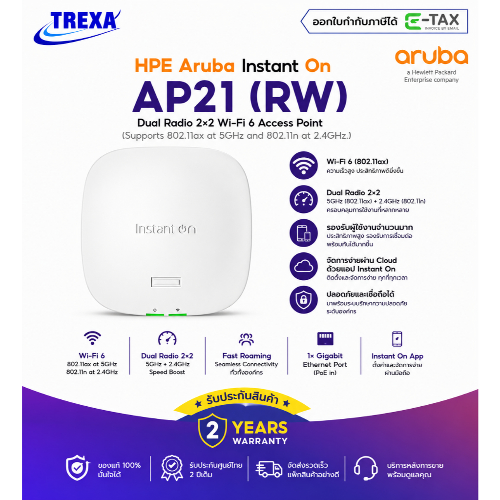 Access Point HPE Aruba Instant On AP21 (RW) Dual Radio 2×2 Wi-Fi 6 Access Point (S1T18A)