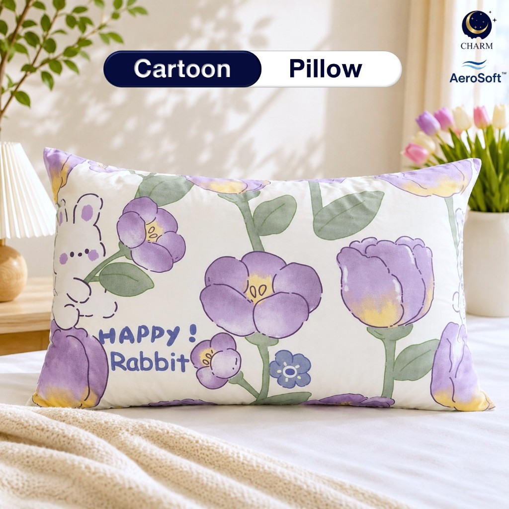 CHARM หมอนหนุนลายน่ารัก 1 ใบ / แพ็คคู่ ขนาด 27x17 นิ้ว ผ้าไมโครเท็กซ์ กันไรฝุ่น ใช้ได้ทุกวัย Pillow