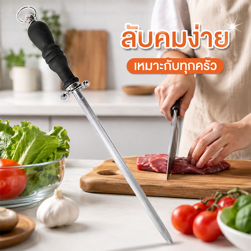 ที่ลับมีด ที่ลับมีดคมๆ แท่งเหล็กลับมีด เหล็กกรีดมีด ยุ่นลับมีด ขนาด 10 นิ้ว