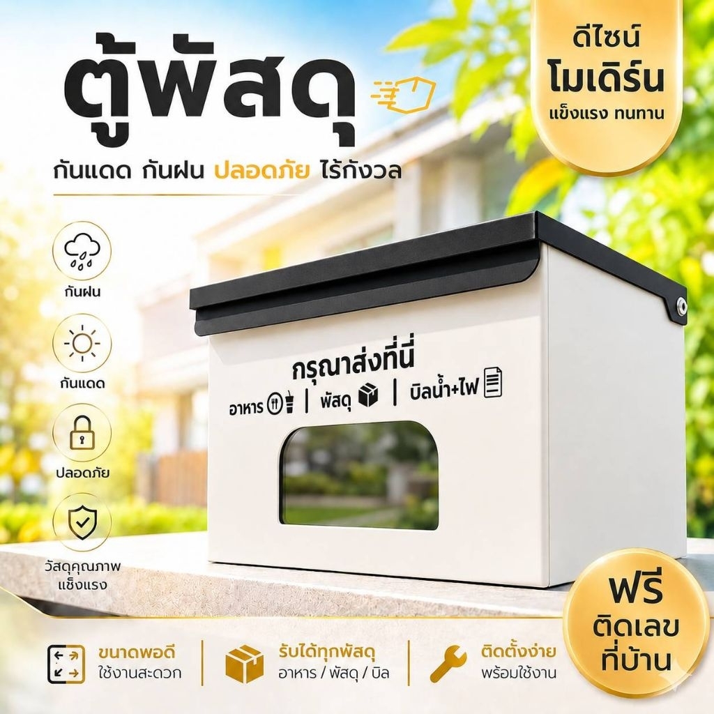 ฟรีเลขบ้าน +ฟรี ตะขอแขวนอาหาร ตู้รับพัสดุ กล่องจดหมายแขวนผนัง มีฝาปิด กันน้ำ กันฝน ไม่เป็นสนิม สวย มินิมอล