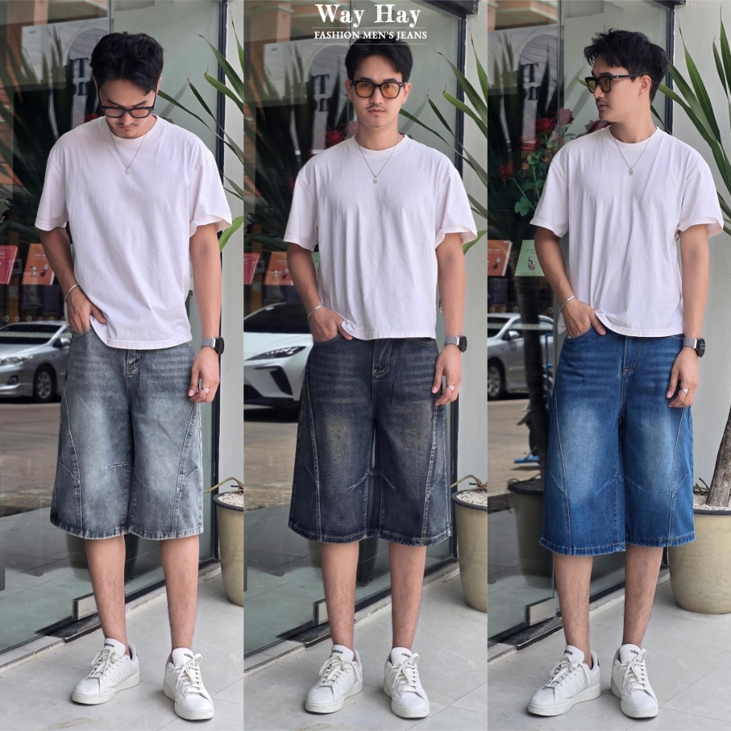 Short Jeans กางเกงยีนส์ ทรงหลวม สไตล์เกาหลี แฟชั่น สำหรับผู้ชาย