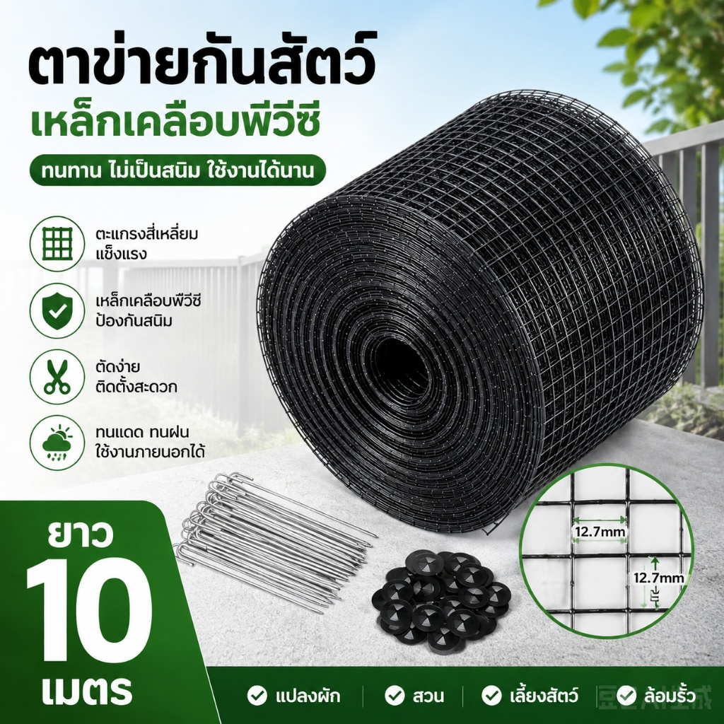 ตาข่ายกันนก แผงโซล่าเซลล์ ยาว 30 เมตร พร้อมตัวล็อค 60 ชุด