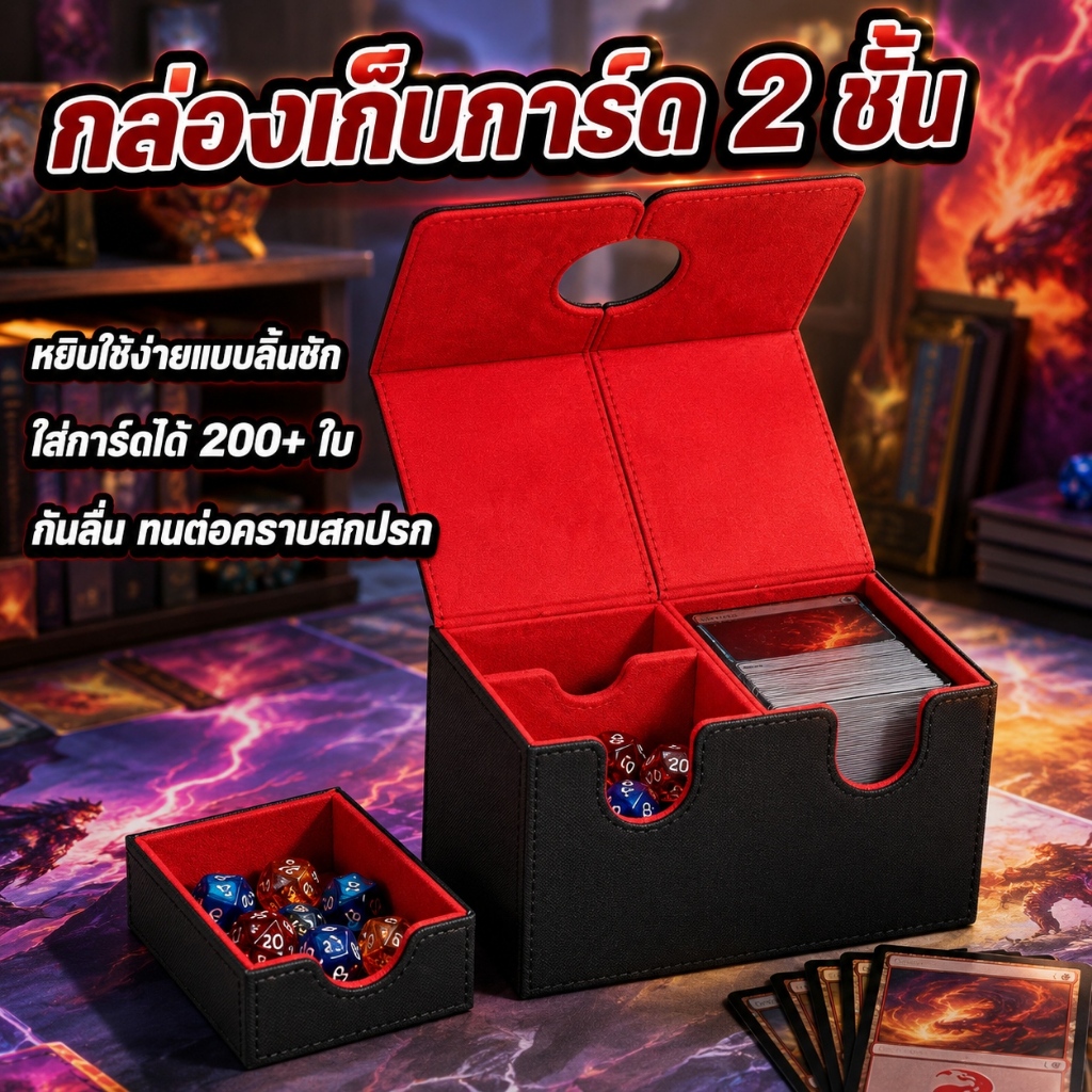 Magnetic Deck Box สุดหรู หนัง PU คุณภาพสูง จุการ์ดได้ 200+ ใบ มีช่องใส่อุปกรณ์ ใช้กับ TCG/MTG/Pokémon ได้